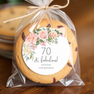Peach Pink Rose Floral 70th Birthday  Classic Round Sticker