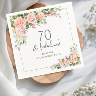 Peach Pink Rose Floral 70th Birthday  Napkin