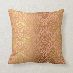 Peach Pink Rose Gold Damask Royal Luxury Decor Cushion