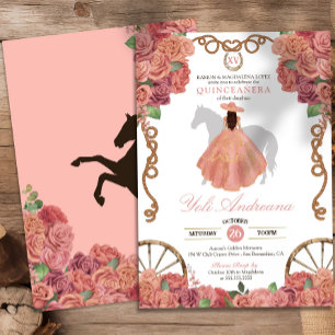 Peach Pink Rose Gold Western Charro Quinceañera Invitation
