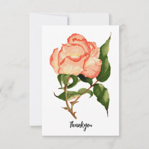 Peach pink rose with foliage Flat Thank You Card