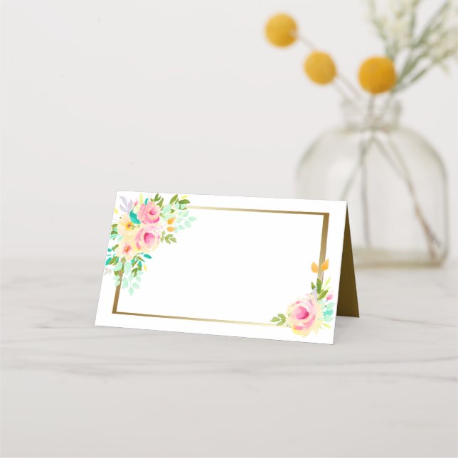 Peach Pink Roses Floral Wedding Place Card (Front)