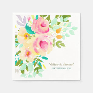 Peach Pink Roses Wedding Napkin