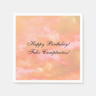 Peach & Pink Sky Bilingual Happy Birthday Paper Napkin