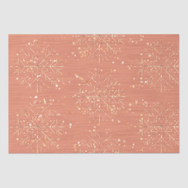 Peach Pink Snowflakes Christmas Tissue Paper (Front)
