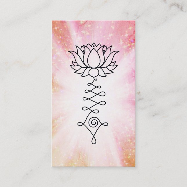 *~* Peach Pink Sparkles Lotus Reiki Healing Energy Business Card (Front)