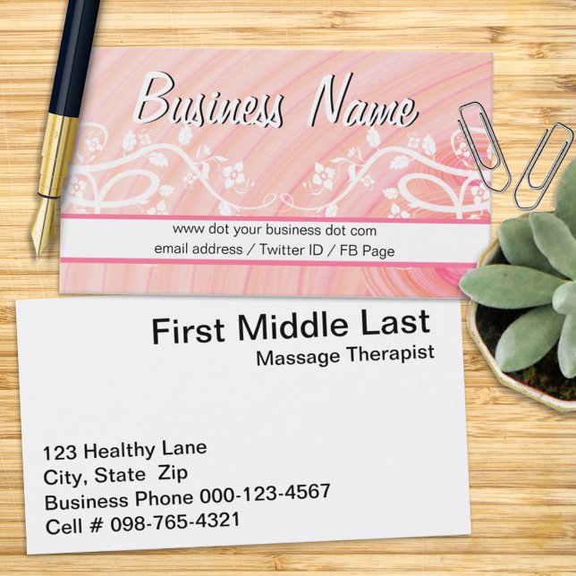 Peach Pink Spirals White Vines Flowers Tutor Business Card (Creator Uploaded)