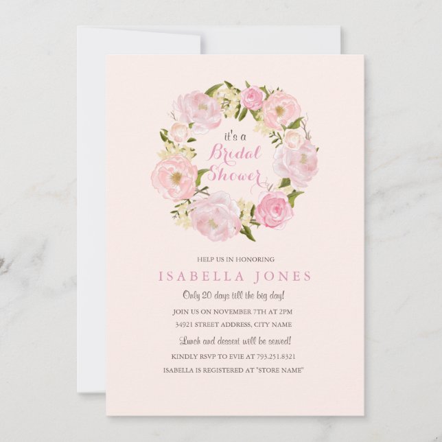 Peach Pink Spring Rose Bridal Shower Invitation (Front)