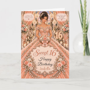 Peach Pink Sweet 16 Celebration Card