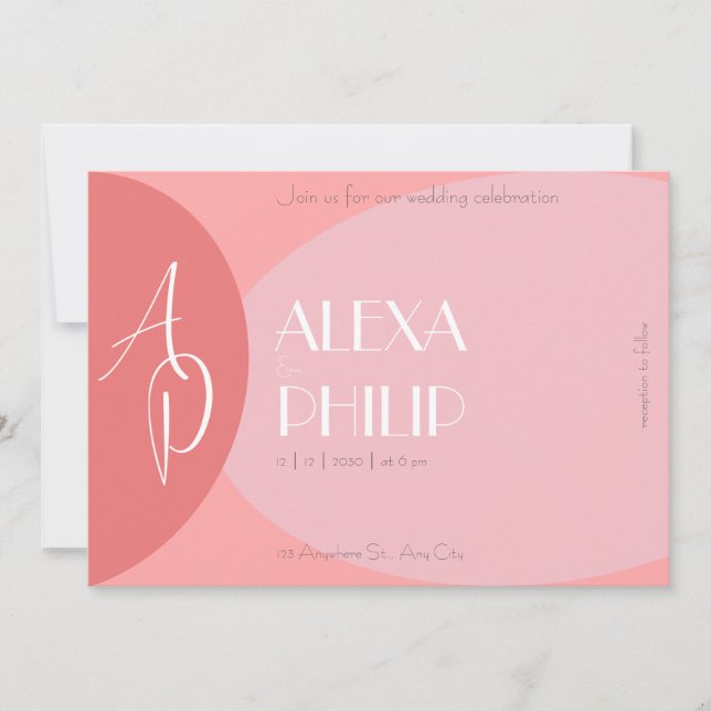 Peach, pink, terracotta modern elegant wedding  invitation (Front)