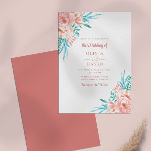 Peach Pink Tosca Floral Summer Wedding Invitation