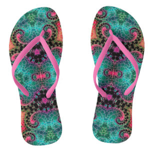 Peach Pink Turquoise Abstract Thongs