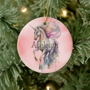 Peach Pink Unicorn Dream Ceramic Ornament