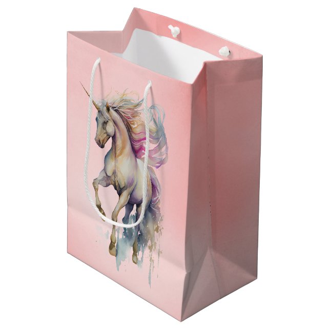 Peach Pink Unicorn Dream  Medium Gift Bag (Front Angled)