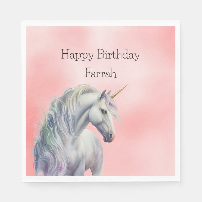 Peach Pink Unicorn Dream Napkin (Front)