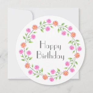 Peach & Pink Watercolor Daisies Wreath Card