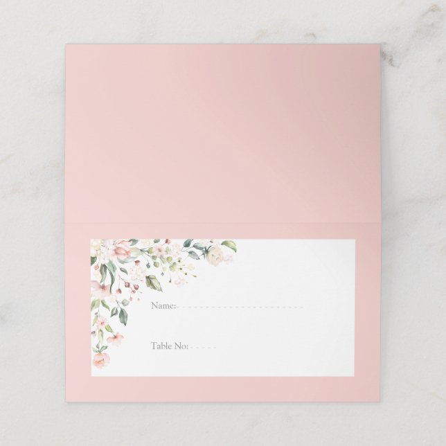 Peach Pink Watercolor Floral Reception Place Card (Outside Unfolded)