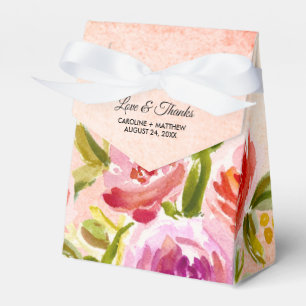 Peach Pink Watercolor Floral Wedding Favour Box
