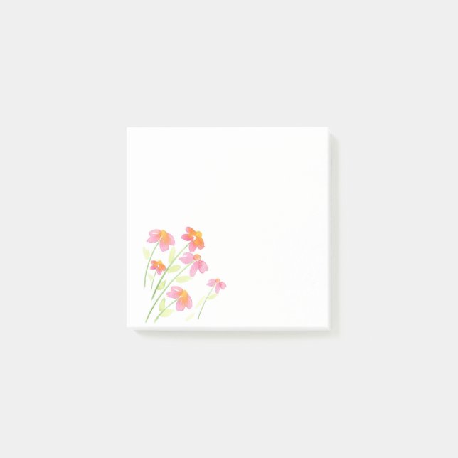 Peach Pink Watercolor Flowers Post-it Notes (Front)