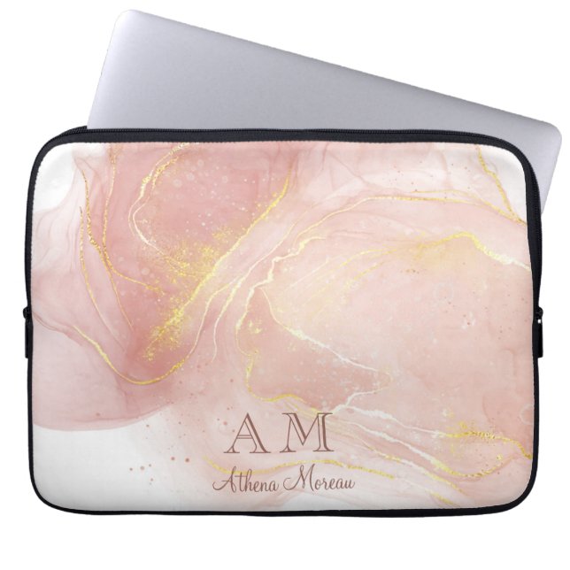 Peach Pink Watercolor Ink Customisable Laptop Sleeve (Front)