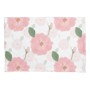 Peach Pink Watercolor Paint Roses Girly Design Pillowcase