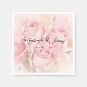 Peach Pink Watercolor Roses Napkin