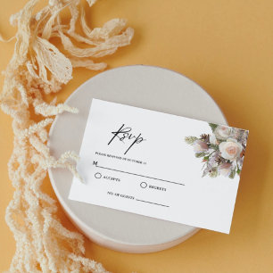Peach Pink watercolor winter floral wedding  RSVP Card