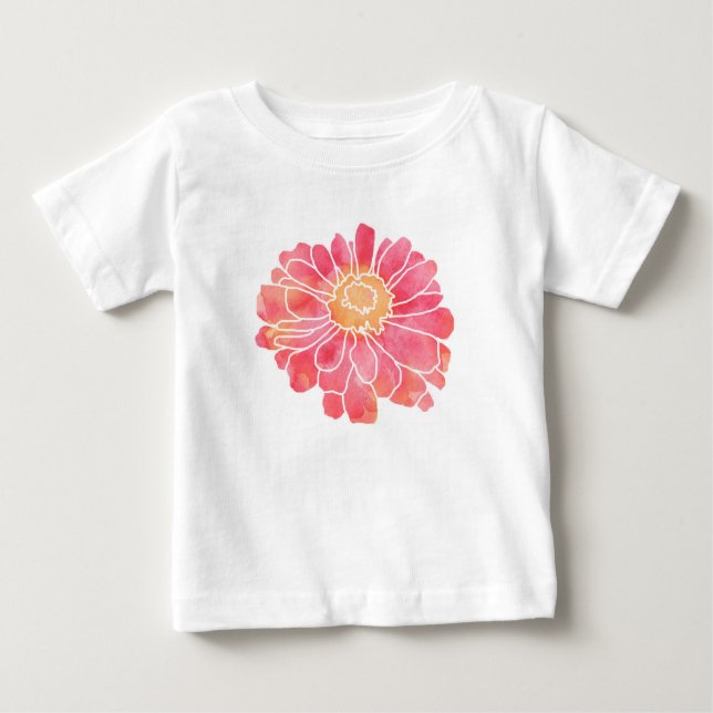 Peach Pink Watercolor Zinnia Baby T-Shirt (Front)