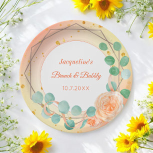 Peach Pink White Brunch Bubbly Floral Paper Plate