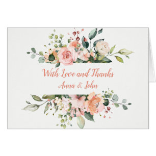 Peach Pink White Floral Frame Wedding Thank You