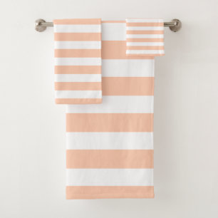 Peach Pink & White Striped Bath Towel Set