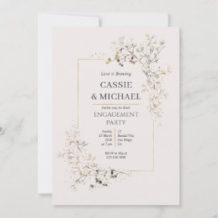 Peach Pink Wildflower and Gold Engagement Party  Invitation