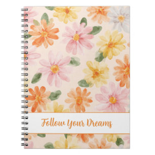 Peach Pink Yellow Blue Flowers Notebook