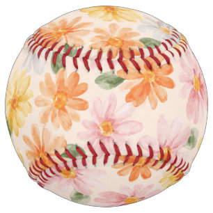 Peach Pink Yellow Blue Flowers Softball