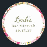 Peach Pink Yellow Floral Bat Mitzvah Custom Name Classic Round Sticker<br><div class="desc">Trendy Peach Pink Yellow Watercolor Floral Bat Mitzvah Custom Name Classic Round Sticker</div>