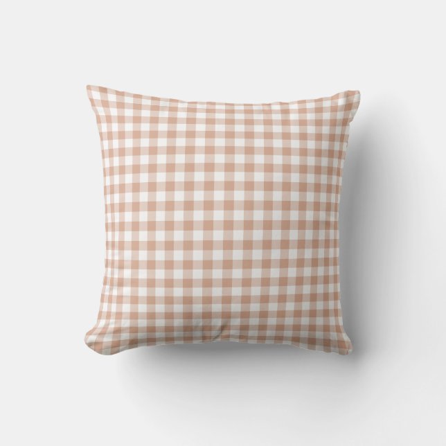 Peach Plaid Gingham Retro Color Cushion (Front)