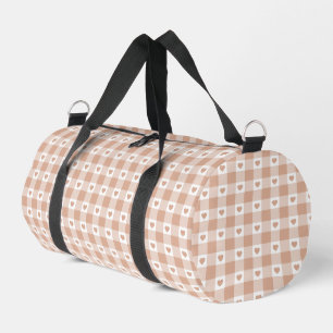 Peach Plaid Heart Gingham Retro Color Duffle Bag