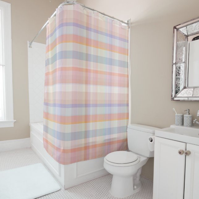 Peach Plaid Shower Curtain (In Situ)