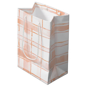 Peach Plaid Stripes Birthday Medium Gift Bag