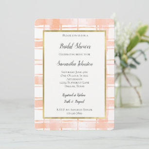 Peach Plaid Stripes Bridal Shower Invitation