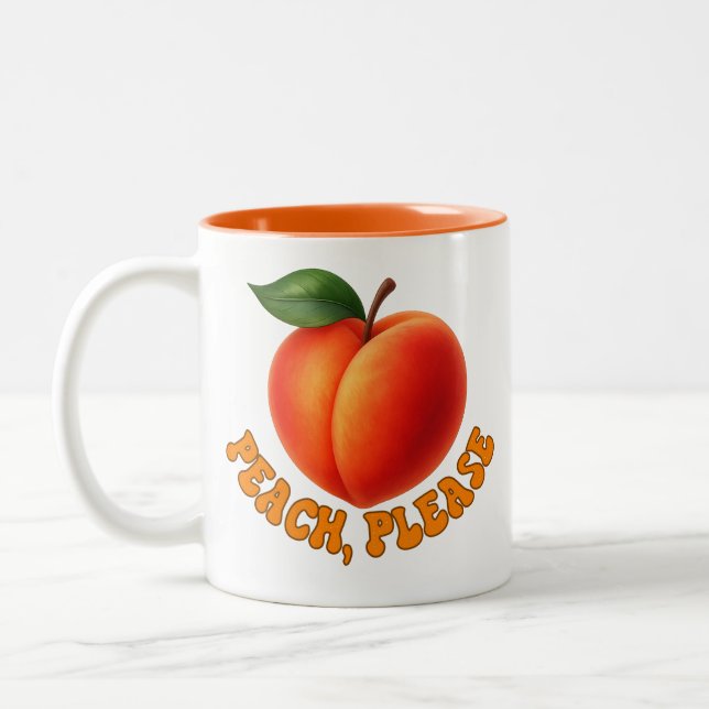 Peach Please Funny Two-toned Two-Tone Coffee Mug (Left)