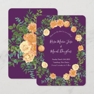 Peach Plum Purple Peony Rose Wedding Save Date Invitation
