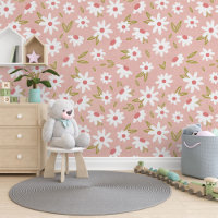 Peach Plush Pink Green White Flowers Art Pattern
