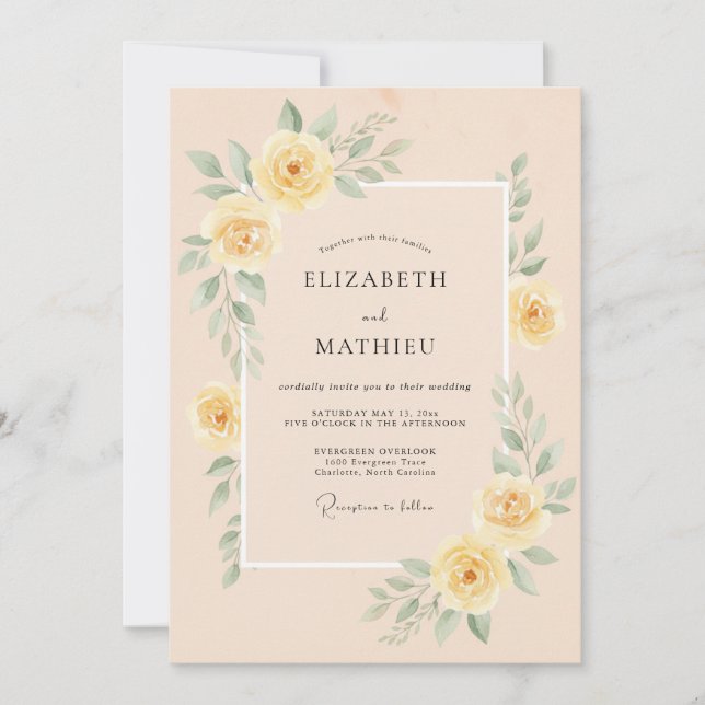 Peach Polished Floral Wedding Invitation (Front)
