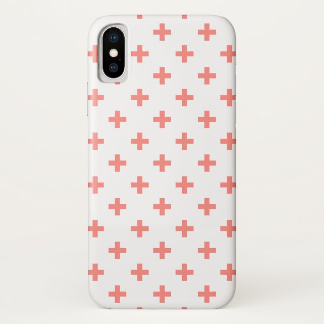 Peach polka crosses on white Case-Mate iPhone case (Back)