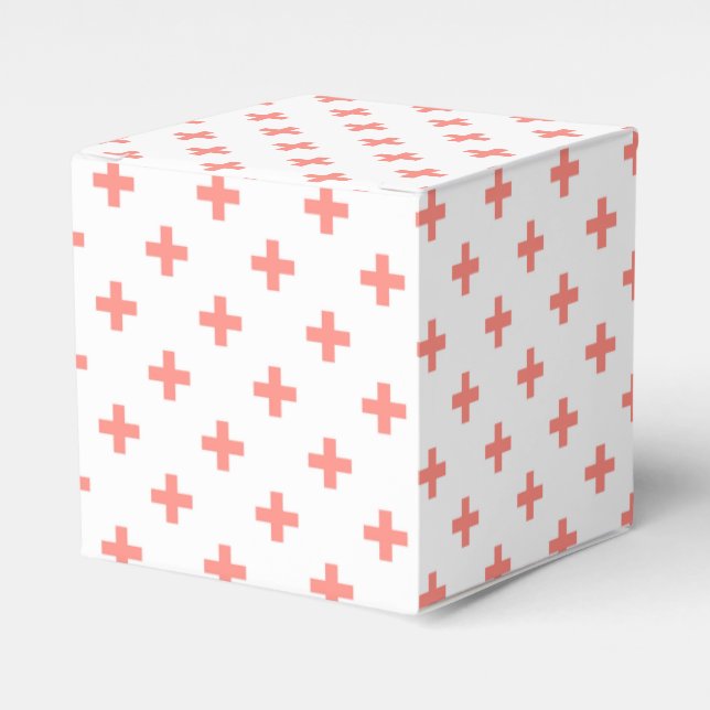 Peach polka crosses on white favour box (Front Side)