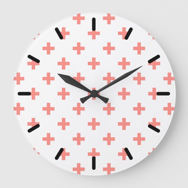 Peach polka crosses on white large clock (Front)