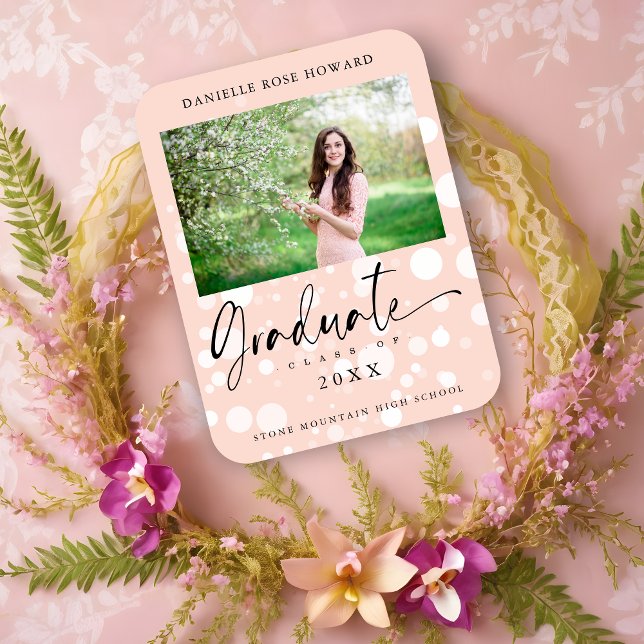 Peach Polka Dot Custom Photo Graduate Graduation Magnet (Peach Polka Dot Custom Photo Graduate Graduation Magnet.)