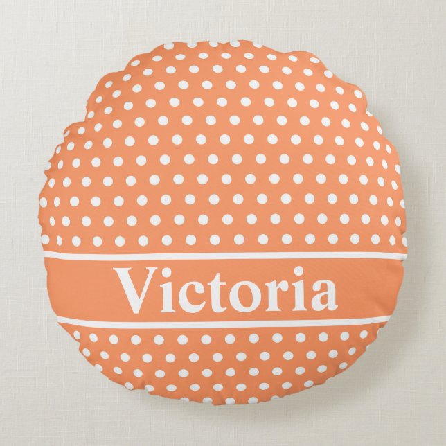Peach Polka Dots Round Cushion (Front)