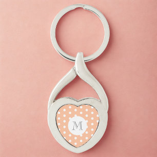 Peach Polkadot Monogram  Key Ring